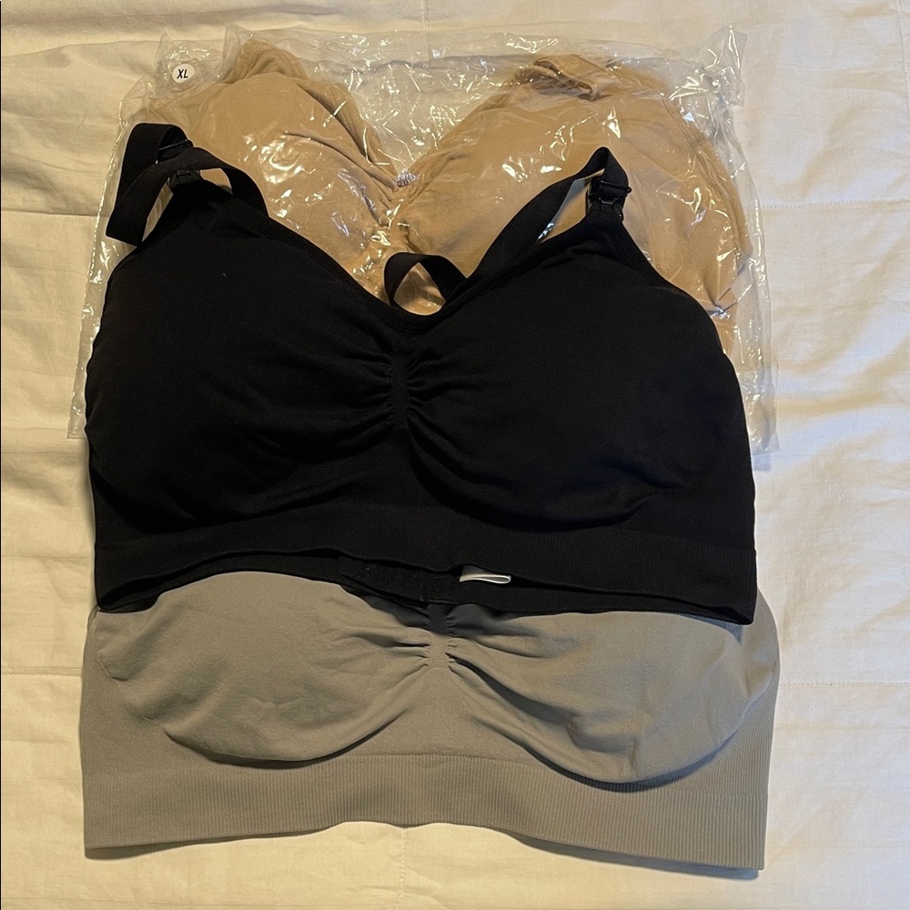 Black, Gray, and Tan Wireless Nursing Bra Set